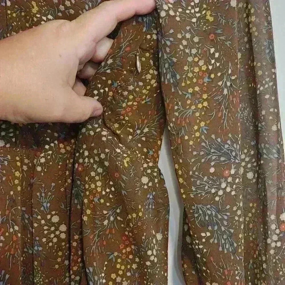 Loveriche Boho Ruffle Sleeve Cottage Core Midi Dress Size M Ditsy Brown Floral - Picture 8 of 11